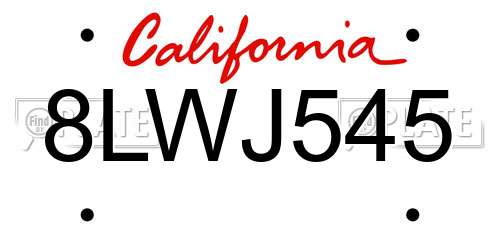 8LWJ545 California License Plate