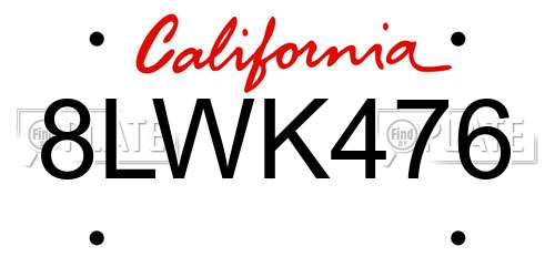8LWK476 California License Plate