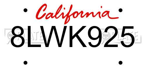 8LWK925 California License Plate