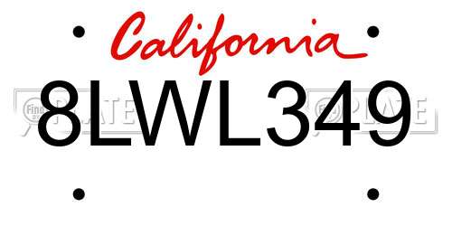 8LWL349 California License Plate