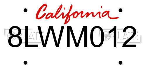 8LWM012 California License Plate