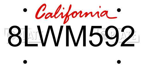8LWM592 California License Plate