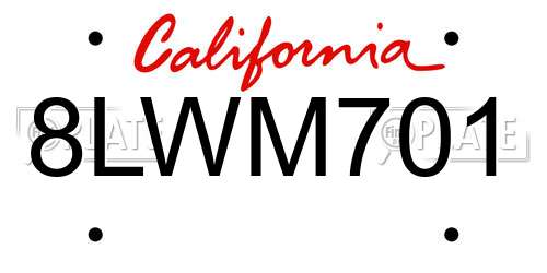 8LWM701 California License Plate