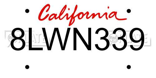 8LWN339 California License Plate