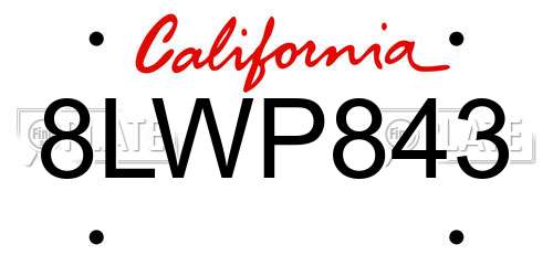 8LWP843 California License Plate