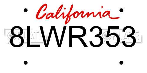 8LWR353 California License Plate