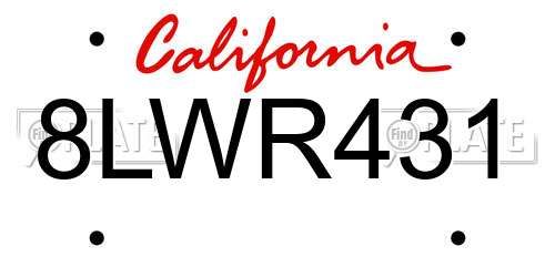 8LWR431 California License Plate