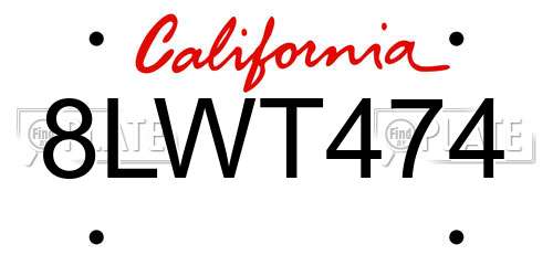 8LWT474 California License Plate