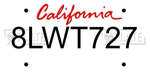 8LWT727 California License Plate