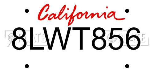 8LWT856 California License Plate