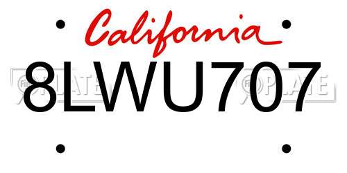 8LWU707 California License Plate