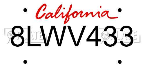 8LWV433 California License Plate
