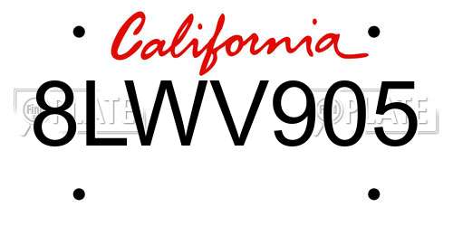 8LWV905 California License Plate