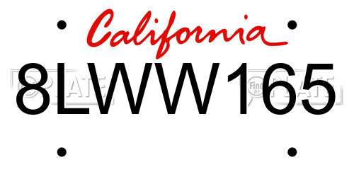 8LWW165 California License Plate