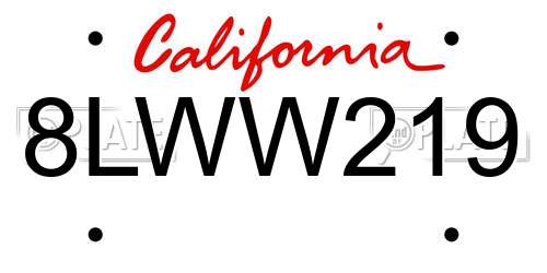 8LWW219 California License Plate
