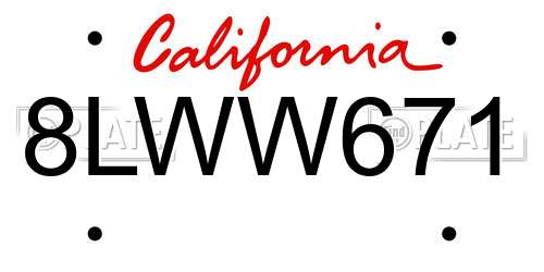 8LWW671 California License Plate