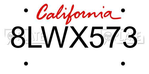 8LWX573 California License Plate