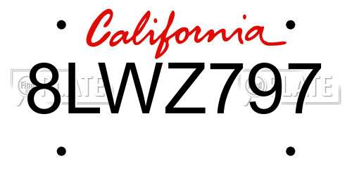 8LWZ797 California License Plate