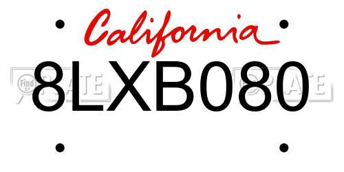 8LXB080 California License Plate