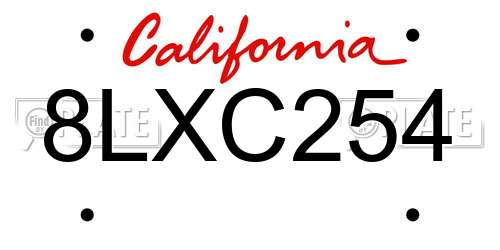 8LXC254 California License Plate
