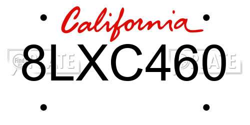 8LXC460 California License Plate