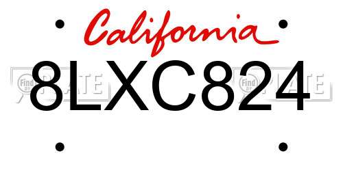 8LXC824 California License Plate
