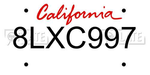 8LXC997 California License Plate