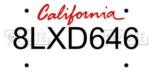 8LXD646 California License Plate