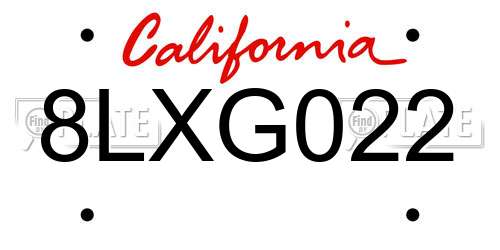8LXG022 California License Plate