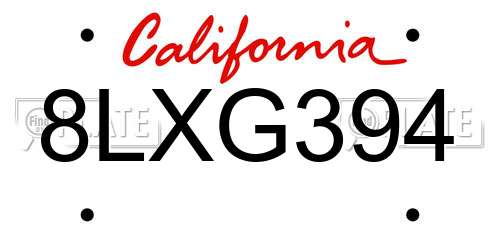 8LXG394 California License Plate