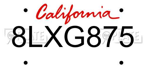 8LXG875 California License Plate