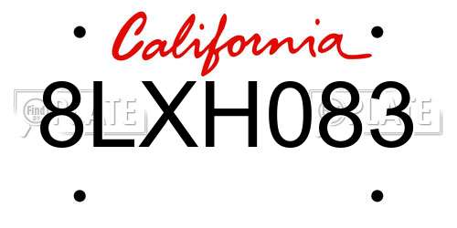 8LXH083 California License Plate