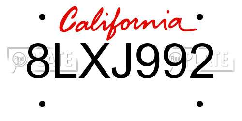 8LXJ992 California License Plate