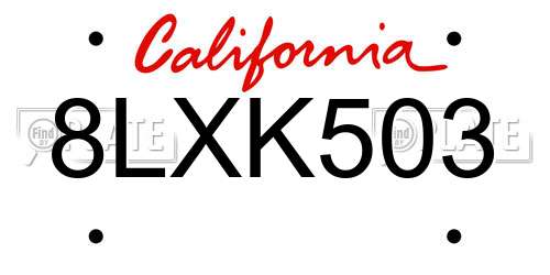 8LXK503 California License Plate
