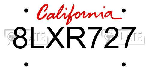 8LXR727 California License Plate