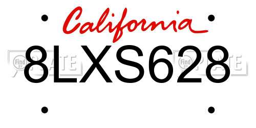 8LXS628 California License Plate