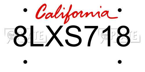 8LXS718 California License Plate