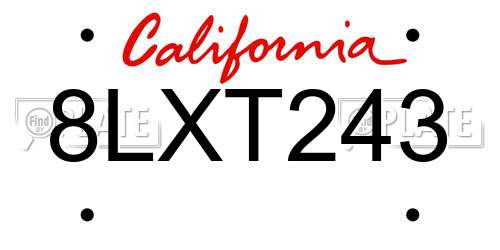 8LXT243 California License Plate
