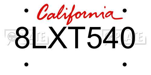 8LXT540 California License Plate