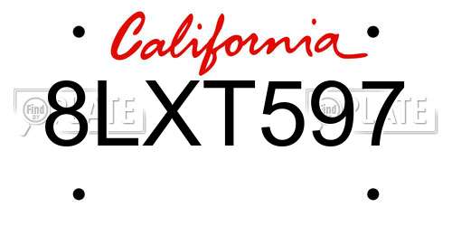 8LXT597 California License Plate