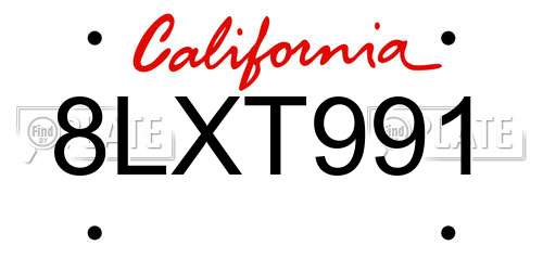 8LXT991 California License Plate