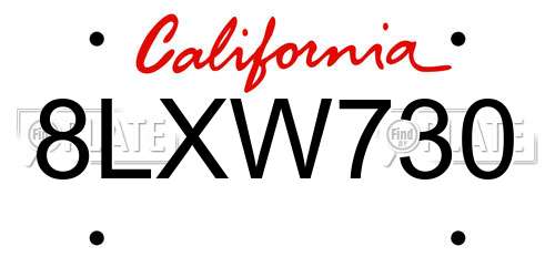 8LXW730 California License Plate