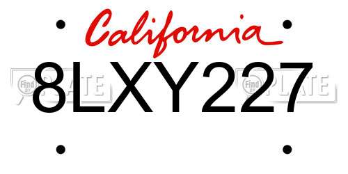 8LXY227 California License Plate