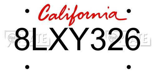 8LXY326 California License Plate