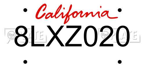 8LXZ020 California License Plate