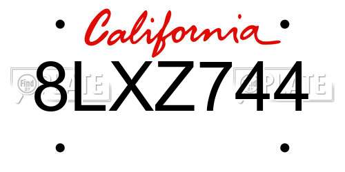 8LXZ744 California License Plate