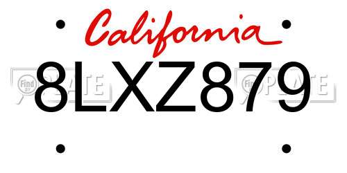 8LXZ879 California License Plate