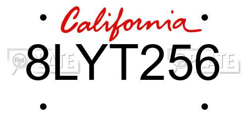 8LYT256 California License Plate
