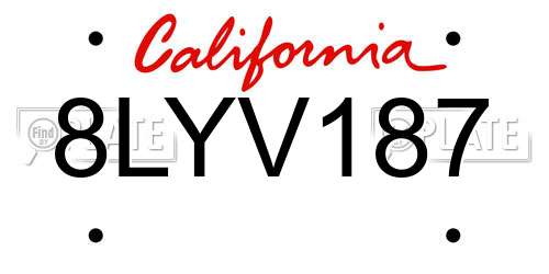 8LYV187 California License Plate