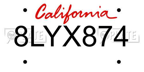 8LYX874 California License Plate